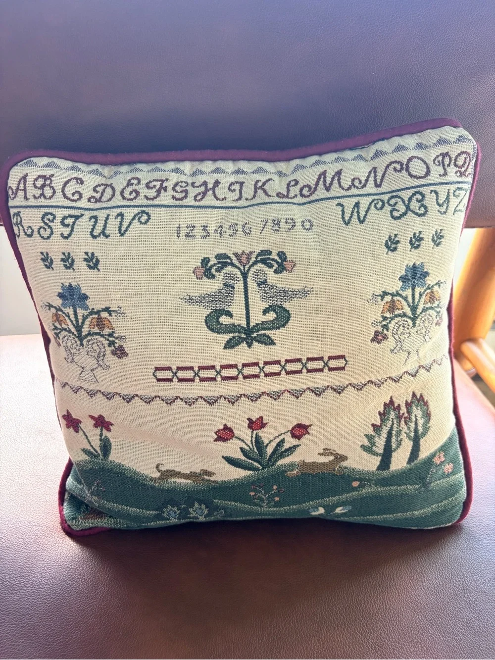 Vintage‎ Alphabet Sampler Tapestry Pillow Woven Rabbit Cottagecore Throw Accent